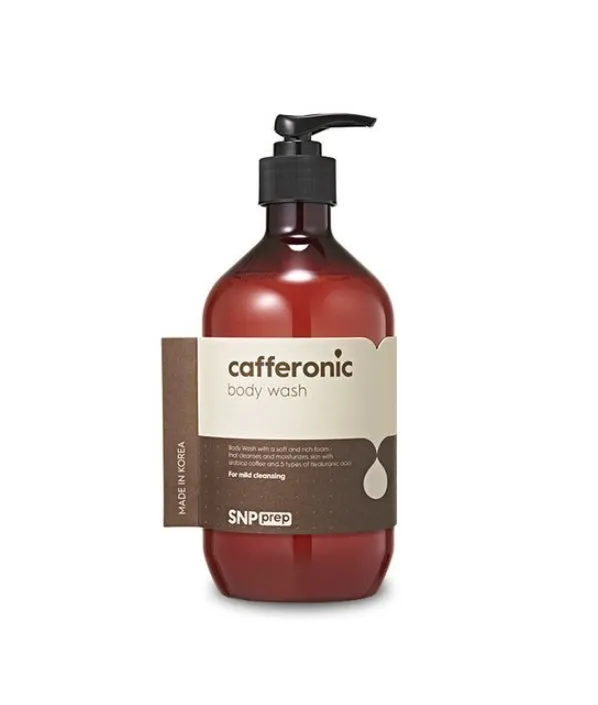 SNP Prep Cafferonic Body Wash 500ml Sensitive Skincare Moisture Hyaluronic Acid Oil Water Balance Weakly Acidic Coffee Scent