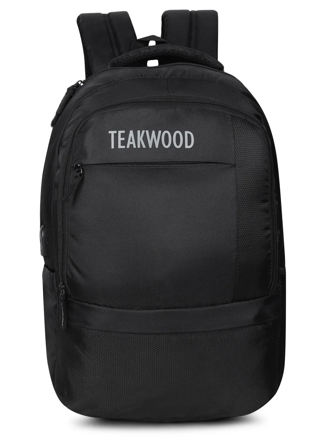 Teakwood Unisex Solid Black Bag/Backpack Mobile Charging USB Port Latest Stylish