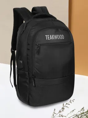 Teakwood Unisex Solid Black Bag/Backpack Mobile Charging USB Port Latest Stylish