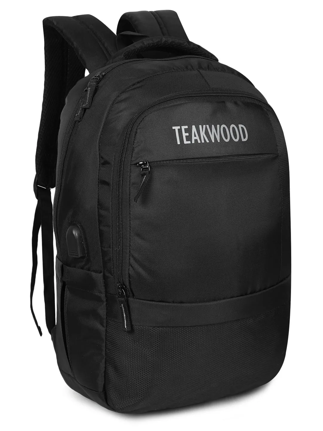 Teakwood Unisex Solid Black Bag/Backpack Mobile Charging USB Port Latest Stylish