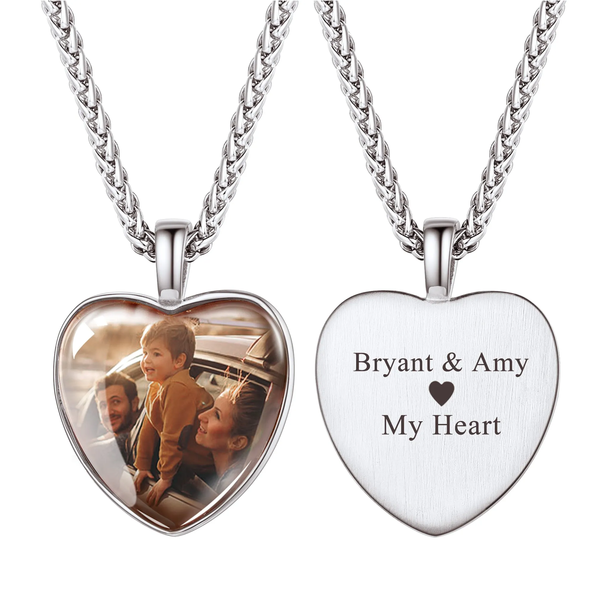 U7 Jewelry Custom Heart Picture Necklace Photo Pendant