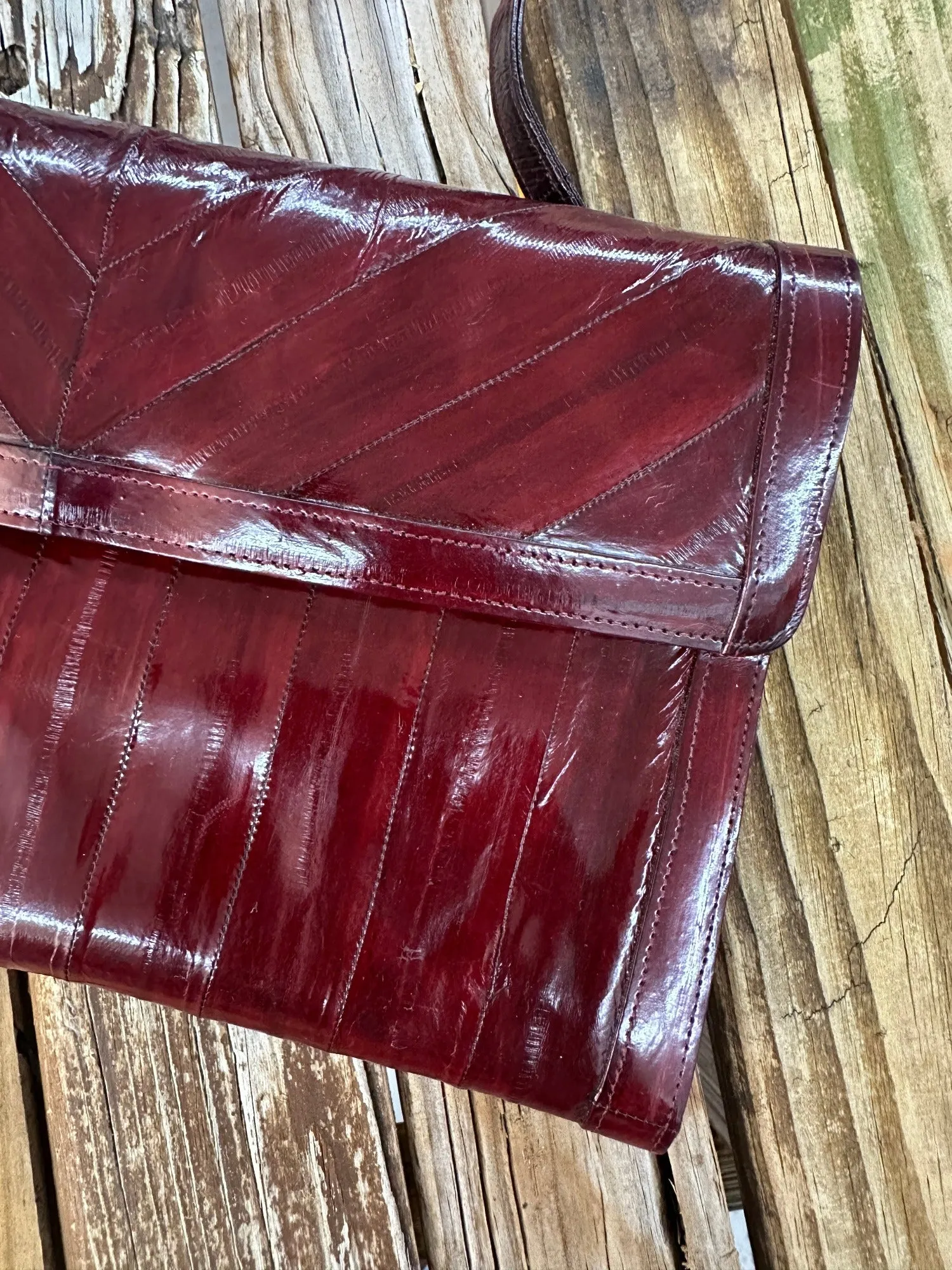 Vintage Burgundy Red Eel Skin Leather Cross Body Purse &/or Clutch