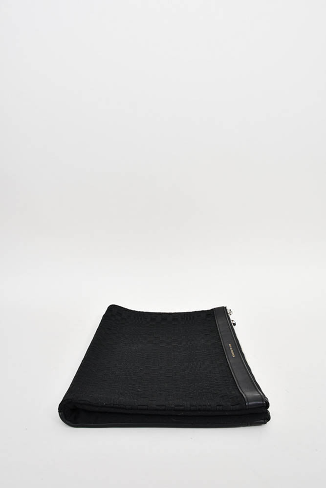 Want Les Essentials Black Leather/Fabric Weaved Double Zip Clutch