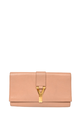 Yves Saint Laurent Beige Leather Gold 'Y' Ligne Clutch