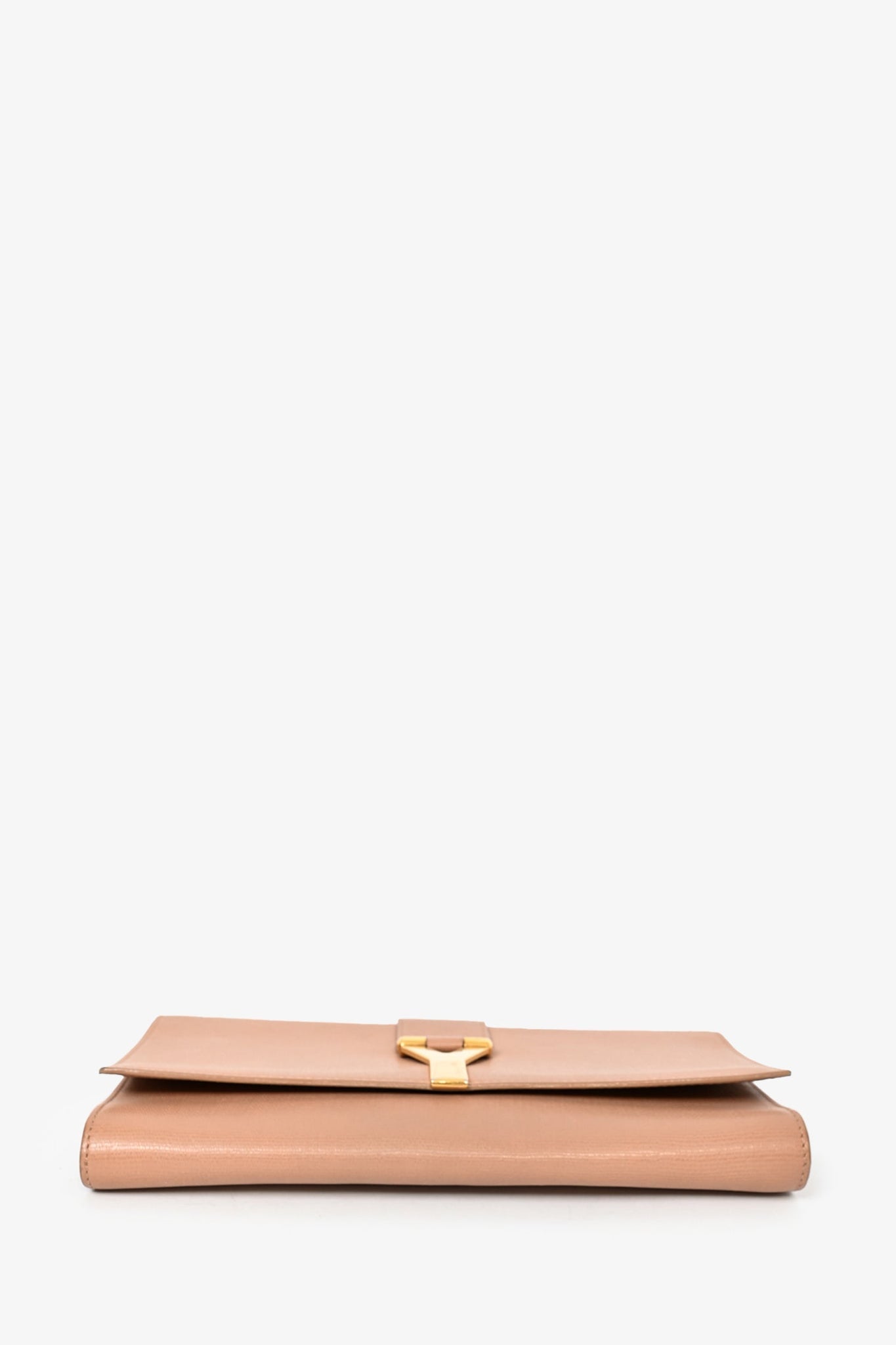 Yves Saint Laurent Beige Leather Gold 'Y' Ligne Clutch