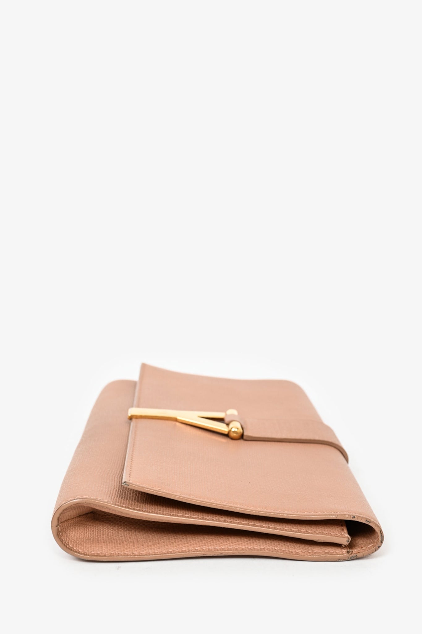 Yves Saint Laurent Beige Leather Gold 'Y' Ligne Clutch