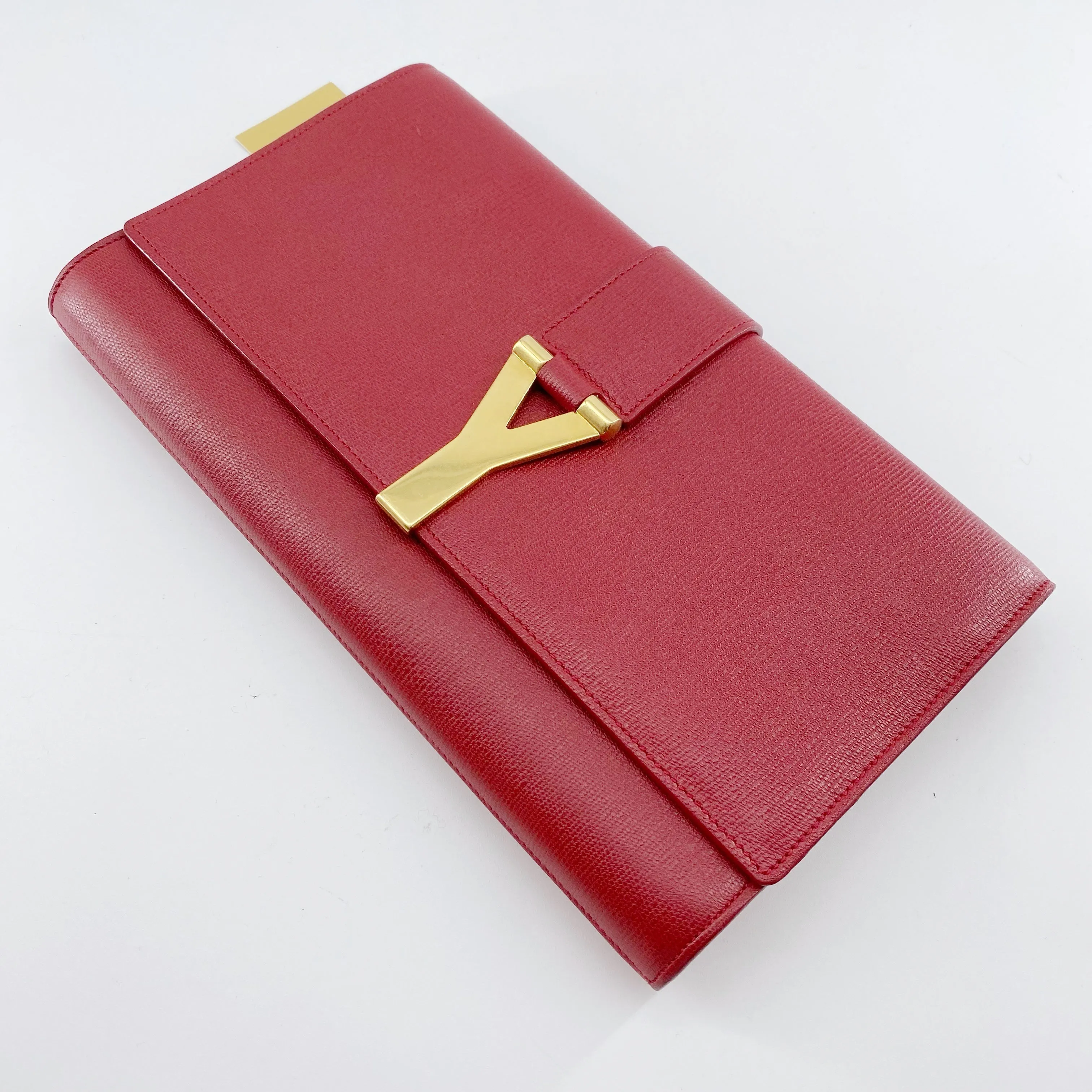 Yves Saint Laurent Red Textured Leather Y-ligne Clutch