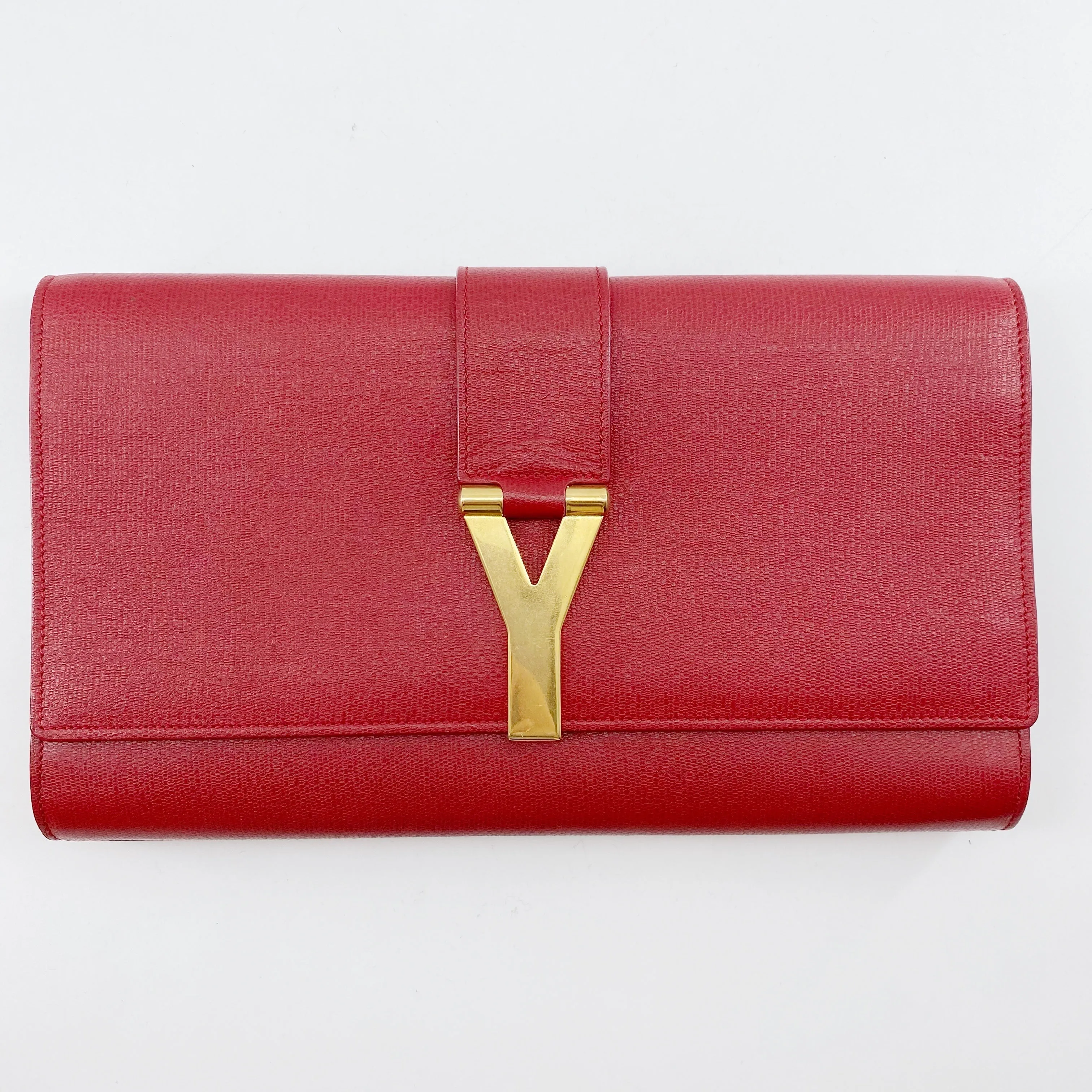 Yves Saint Laurent Red Textured Leather Y-ligne Clutch