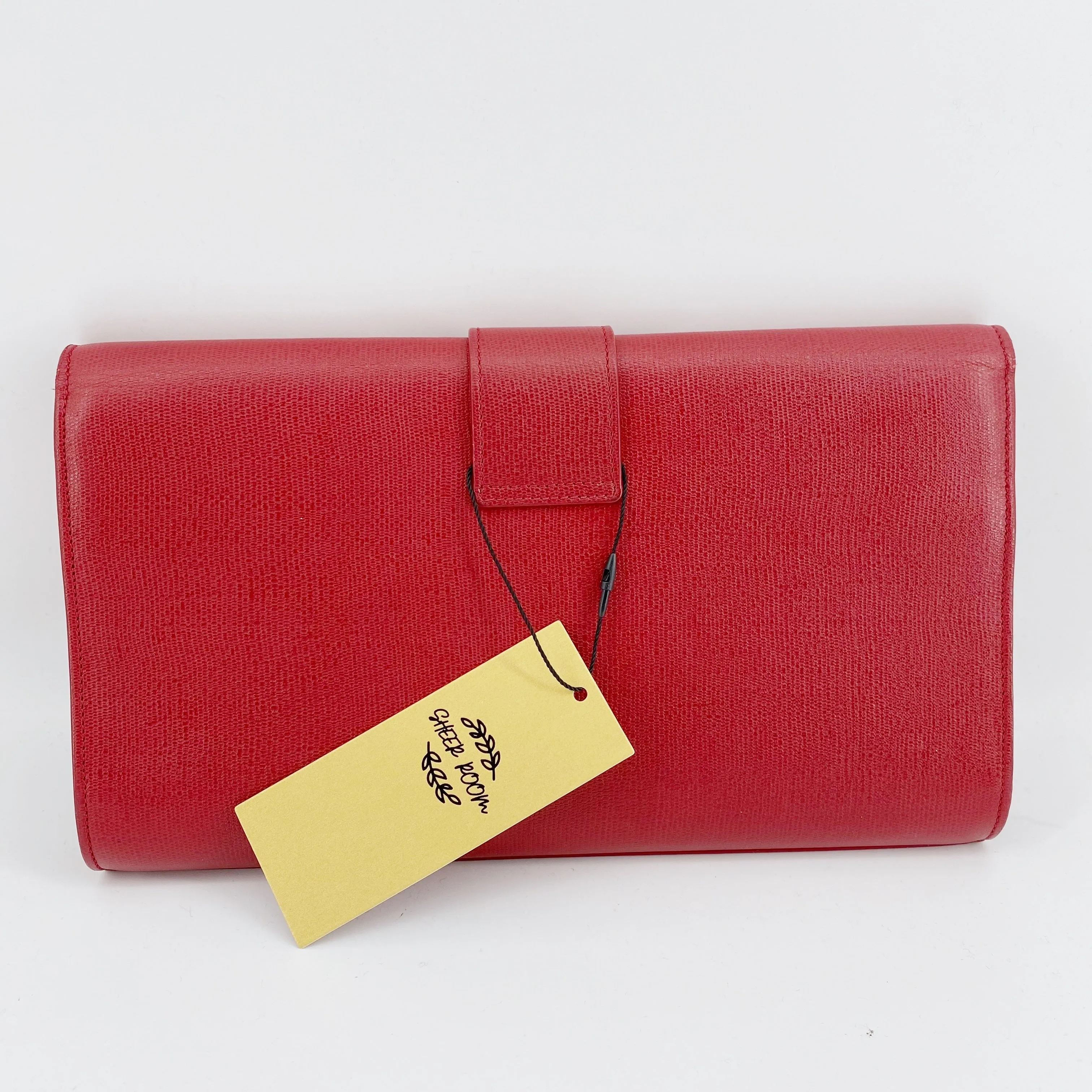 Yves Saint Laurent Red Textured Leather Y-ligne Clutch