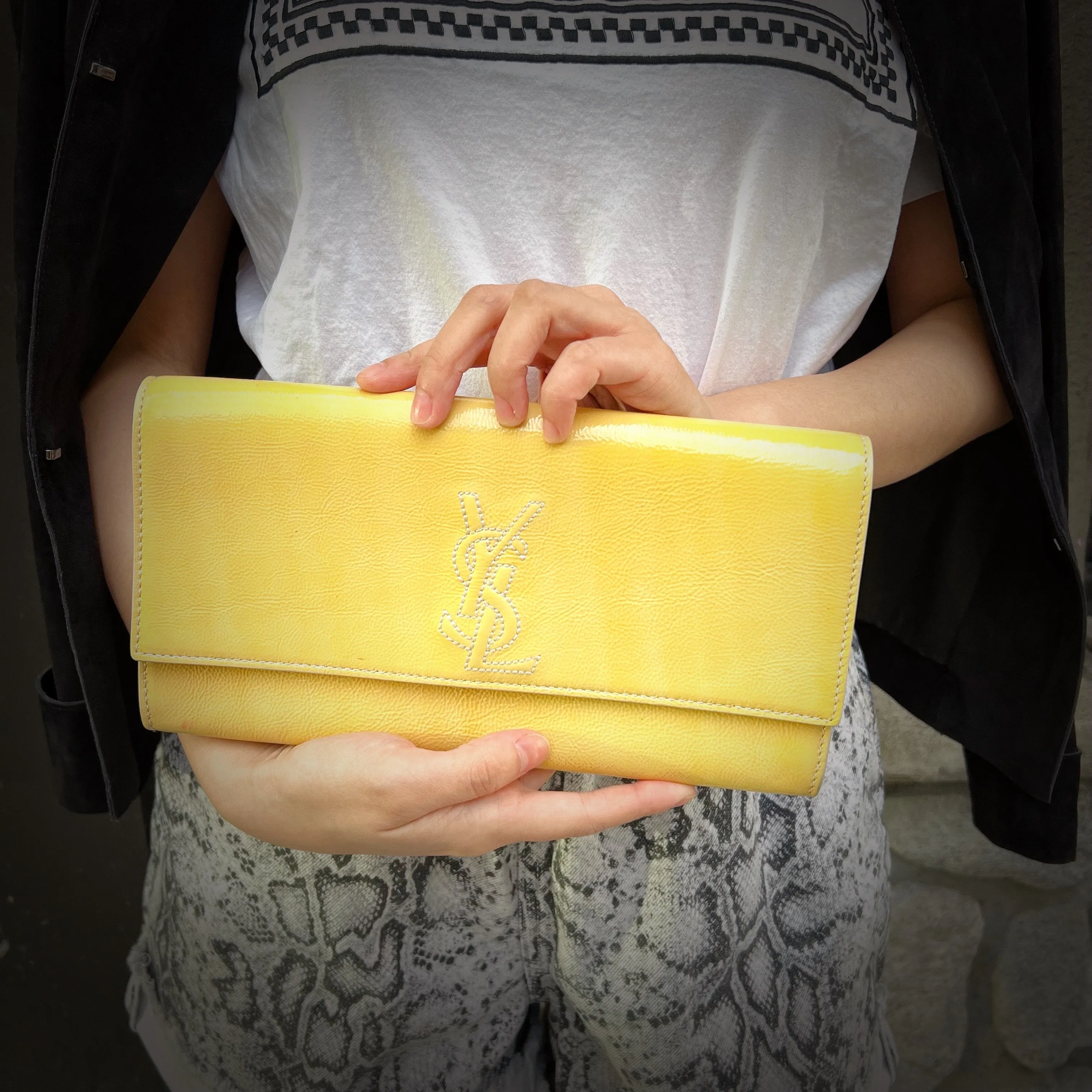 Yves Saint Laurent yellow leather clutch TWS pop